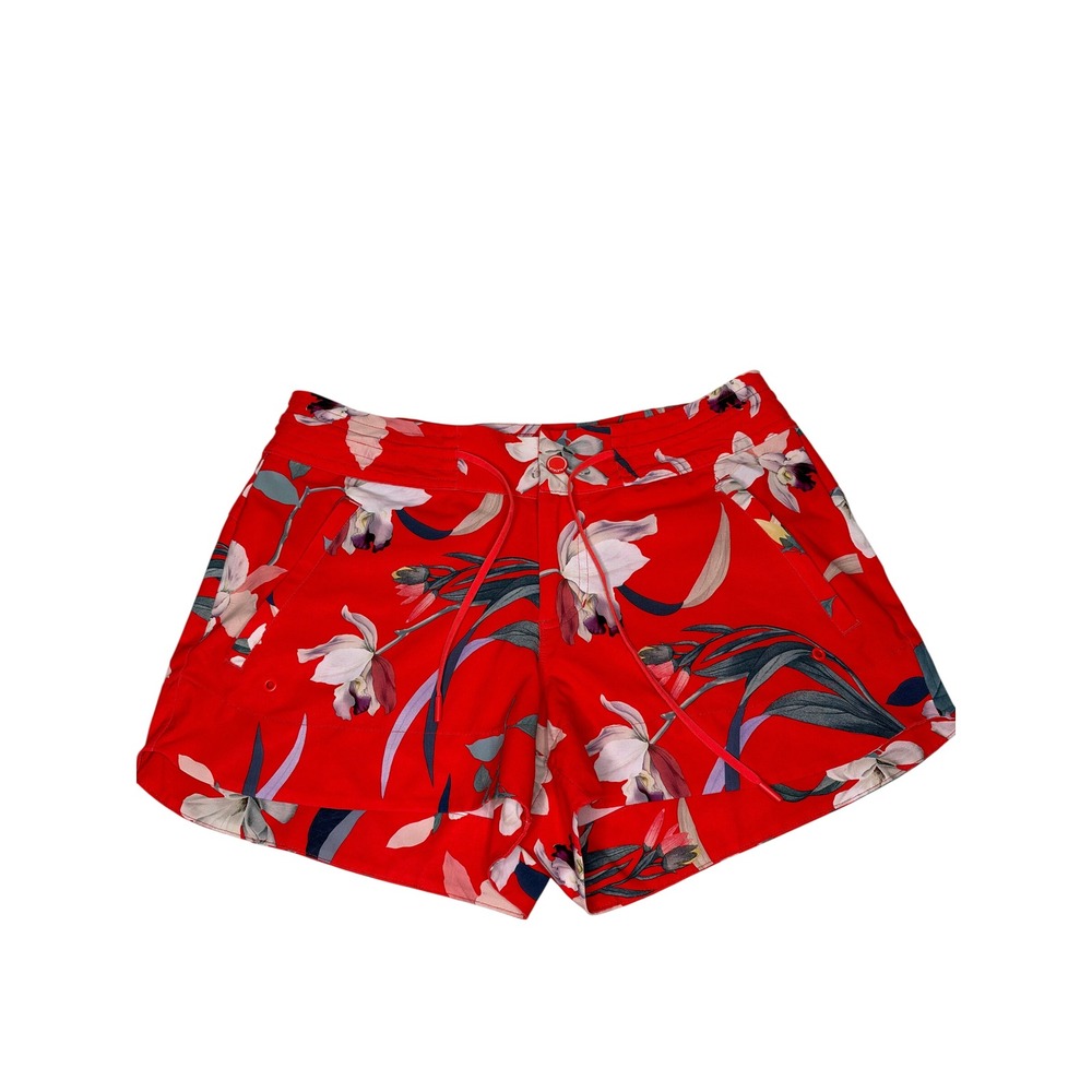 Athleta Hudson Board Shorts Size 8 Red Floral Tropical Swim Active Beach